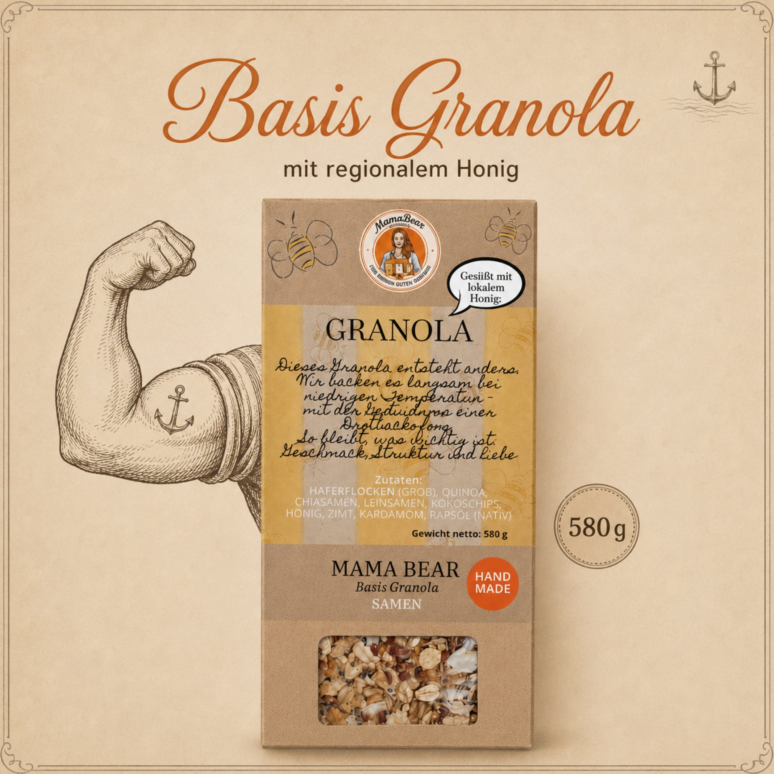 Basis Granola kaufen - 580 g handgemachtes Granola mit Honig